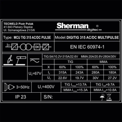 Invertorová svářečka Sherman DIGITIG 315 AC/DC MULTIPULSE