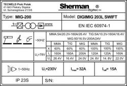 Synergický svařovací invertor Sherman DIGIMIG 203L SWIFT