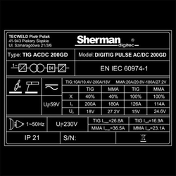 Invertorová PROFI svářečka Sherman DIGITIG pulse AC/DC 200GD